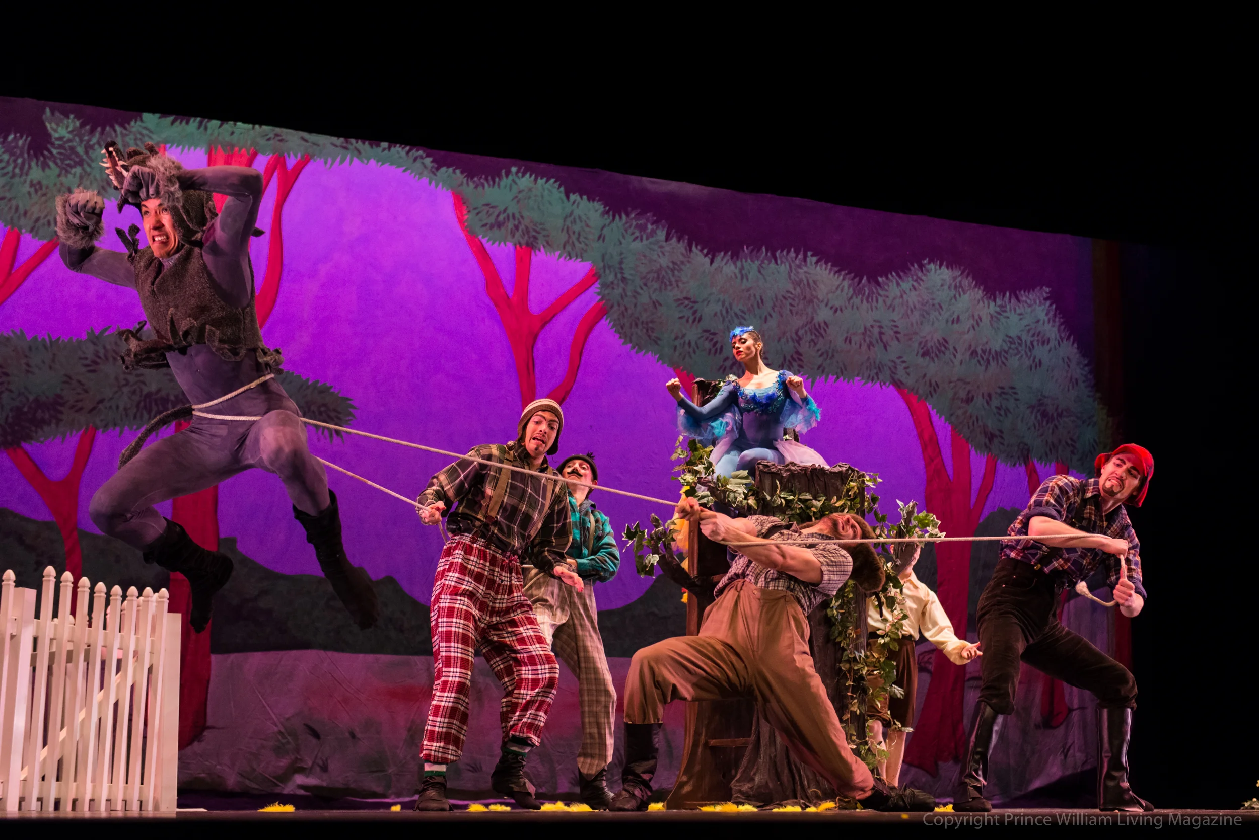 The Hunters attempt to carry off the Wolf in the Peter and the Wolf performance by the Manassas Ballet Theatre.