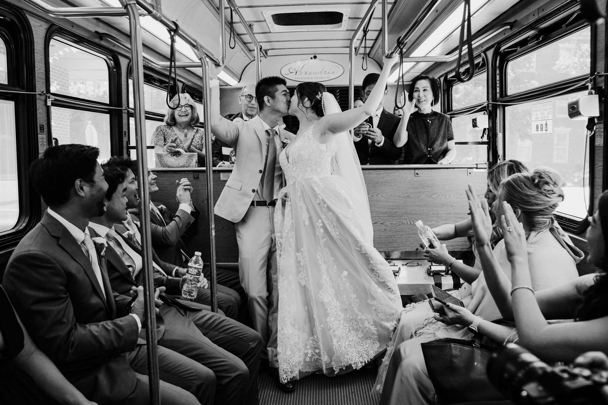 The King Street Trolly transports the wedding party to the ceremony.