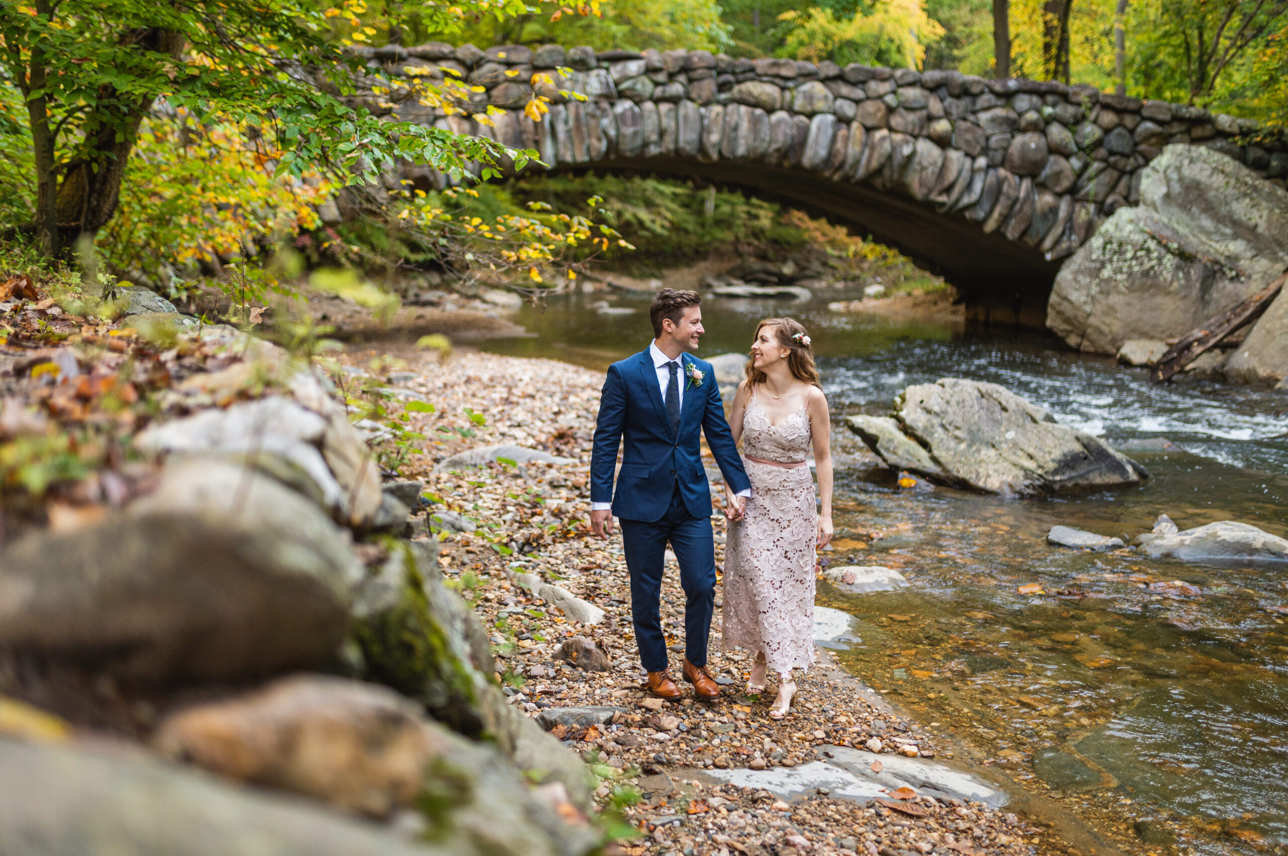 An elopement wedding in Rock Creek Park at the Boulder Bridge